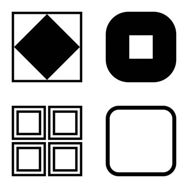 Kare Düz Simge Seti Beyaz Arkaplanda İzole Edildi