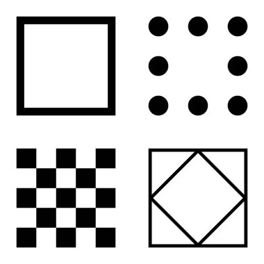 Kare Düz Simge Seti Beyaz Arkaplanda İzole Edildi