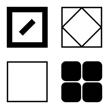 Kare Düz Simge Seti Beyaz Arkaplanda İzole Edildi