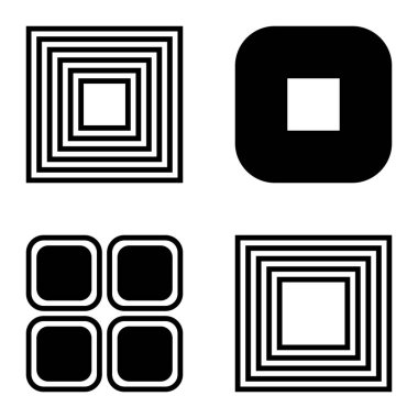 Kare Düz Simge Seti Beyaz Arkaplanda İzole Edildi