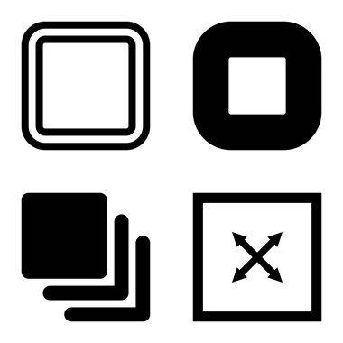 Kare Düz Simge Seti Beyaz Arkaplanda İzole Edildi