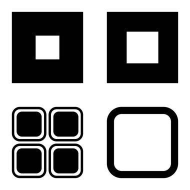 Kare Düz Simge Seti Beyaz Arkaplanda İzole Edildi