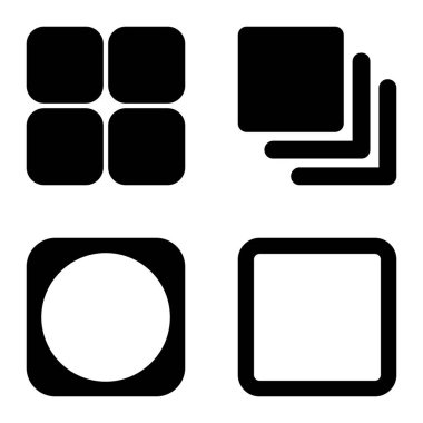 Kare Düz Simge Seti Beyaz Arkaplanda İzole Edildi