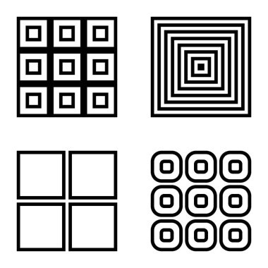 Kare Düz Simge Seti Beyaz Arkaplanda İzole Edildi