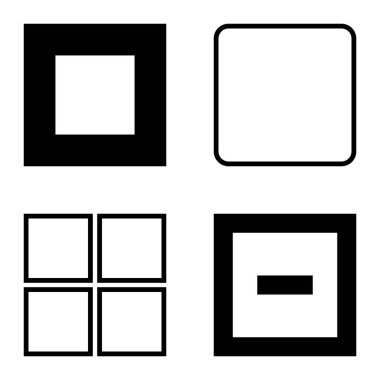 Kare Düz Simge Seti Beyaz Arkaplanda İzole Edildi