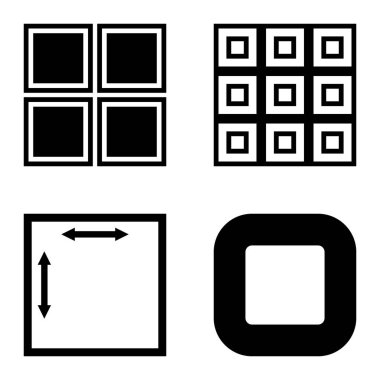 Kare Düz Simge Seti Beyaz Arkaplanda İzole Edildi