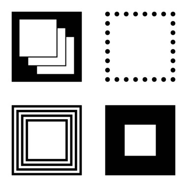 Kare Düz Simge Seti Beyaz Arkaplanda İzole Edildi