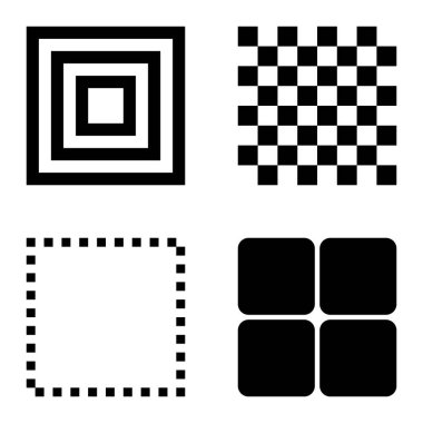 Kare Düz Simge Seti Beyaz Arkaplanda İzole Edildi