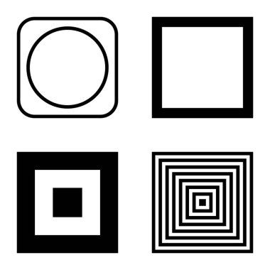 Kare Düz Simge Seti Beyaz Arkaplanda İzole Edildi