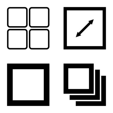 Kare Düz Simge Seti Beyaz Arkaplanda İzole Edildi