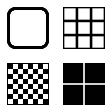 Kare Düz Simge Seti Beyaz Arkaplanda İzole Edildi