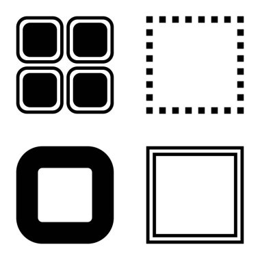 Kare Düz Simge Seti Beyaz Arkaplanda İzole Edildi