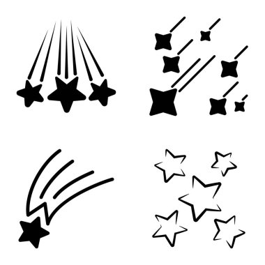 Yıldız Şelalesi Düz Simge Seti Beyaz Arkaplanda İzole Edildi