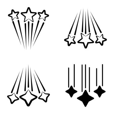 Yıldız Şelalesi Düz Simge Seti Beyaz Arkaplanda İzole Edildi