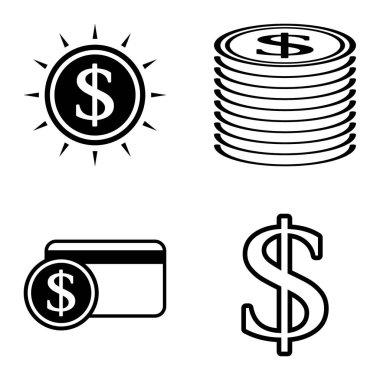 Dolar Düz Simgesi Seti Beyaz Arkaplanda İzole Edildi