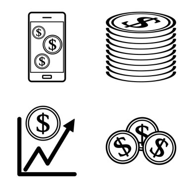 Dolar Düz Simgesi Seti Beyaz Arkaplanda İzole Edildi