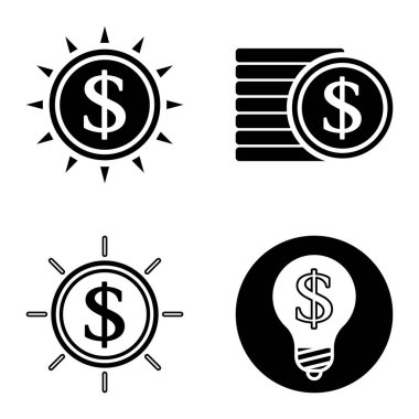 Dolar Düz Simgesi Seti Beyaz Arkaplanda İzole Edildi