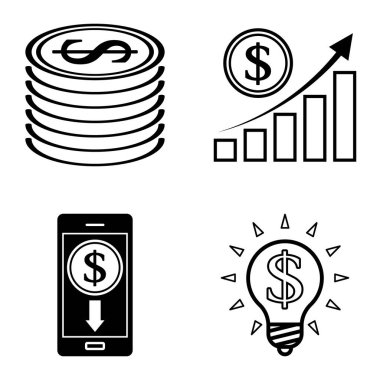 Dolar Düz Simgesi Seti Beyaz Arkaplanda İzole Edildi