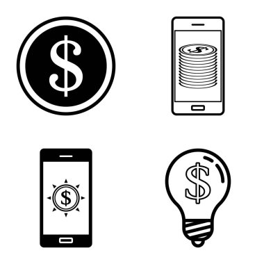 Dolar Düz Simgesi Seti Beyaz Arkaplanda İzole Edildi