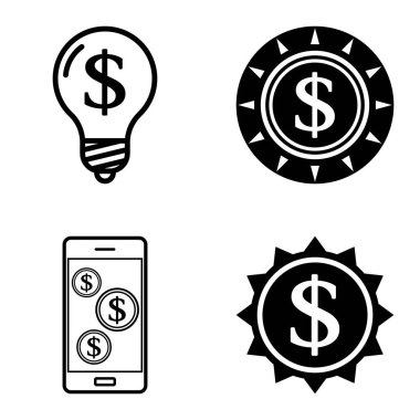 Dolar Düz Simgesi Seti Beyaz Arkaplanda İzole Edildi