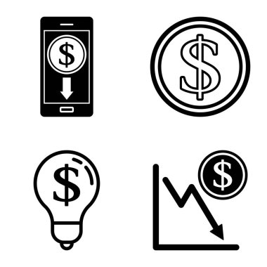 Dolar Düz Simgesi Seti Beyaz Arkaplanda İzole Edildi