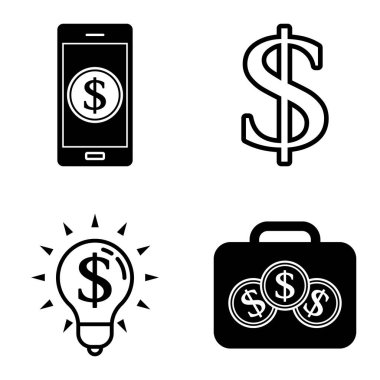 Dolar Düz Simgesi Seti Beyaz Arkaplanda İzole Edildi