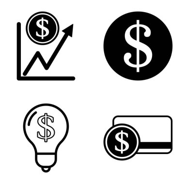 Dolar Düz Simgesi Seti Beyaz Arkaplanda İzole Edildi