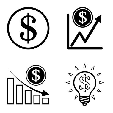 Dolar Düz Simgesi Seti Beyaz Arkaplanda İzole Edildi
