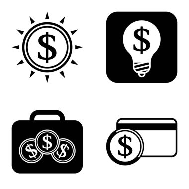 Dolar Düz Simgesi Seti Beyaz Arkaplanda İzole Edildi