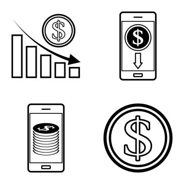 Dolar Düz Simgesi Seti Beyaz Arkaplanda İzole Edildi