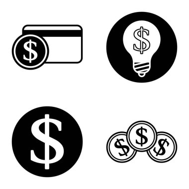 Dolar Düz Simgesi Seti Beyaz Arkaplanda İzole Edildi