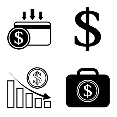 Dolar Düz Simgesi Seti Beyaz Arkaplanda İzole Edildi
