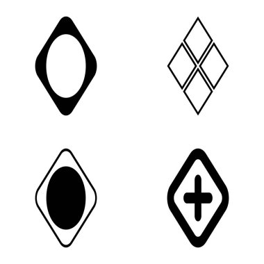 Rhombus Düz Simge Seti Beyaz Arkaplanda İzole Edildi