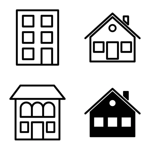 Häuser Flat Icon Set Isoliert Auf Weißem Hintergrund — Stockvektor