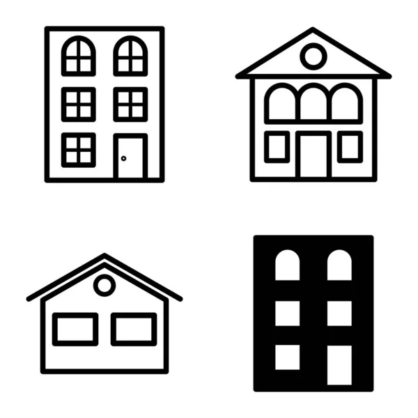 Huizen Flat Icon Set Geïsoleerd Witte Achtergrond — Stockvector