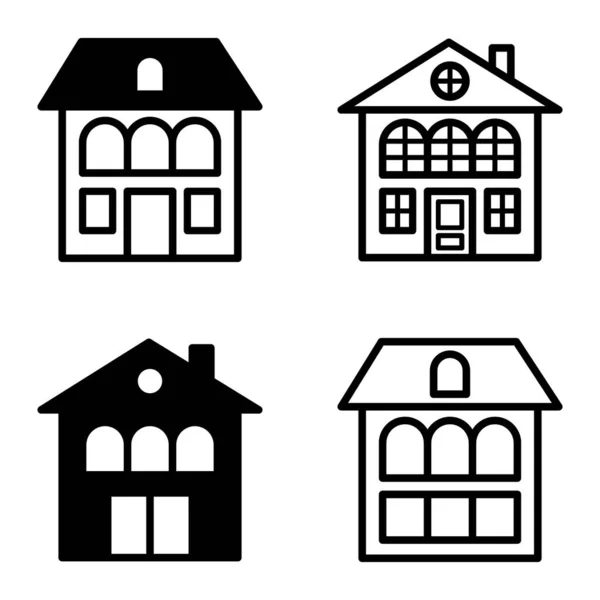 Huizen Flat Icon Set Geïsoleerd Witte Achtergrond — Stockvector