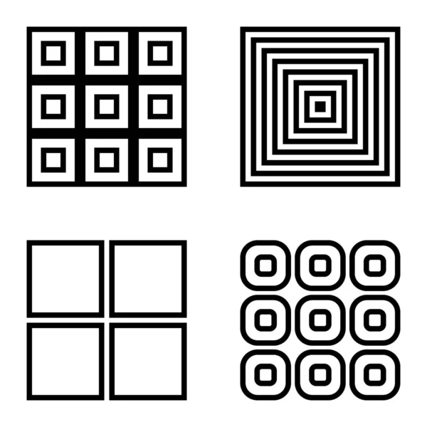 Square Flat Icon Set Geïsoleerd Witte Achtergrond — Stockvector