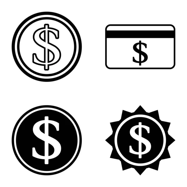 Dollar Flat Icon Set Geïsoleerd Witte Achtergrond — Stockvector