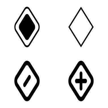 Rhombus Düz Simge Seti Beyaz Arkaplanda İzole Edildi