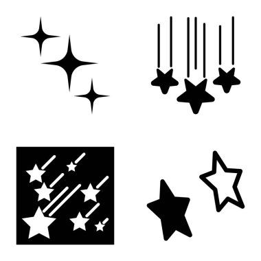 Yıldız1-2 Yıldız Şelalesi Düz Simge Seti Beyaz Arkaplanda İzole Edildi