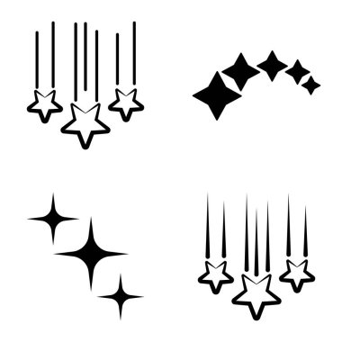 Yıldız1-2 Yıldız Şelalesi Düz Simge Seti Beyaz Arkaplanda İzole Edildi