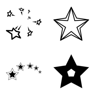 Yıldız1-2 Yıldız Şelalesi Düz Simge Seti Beyaz Arkaplanda İzole Edildi