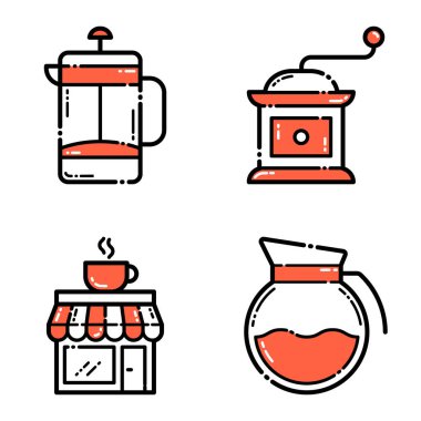 Kafe _ kırmızı Düz Simge Seti Beyaz Arkaplanda İzole Edildi