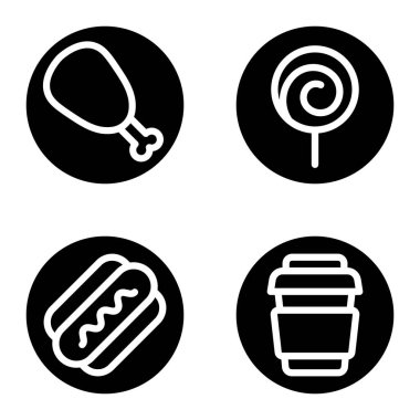 Fast food _ glyph Düz Simge Seti Beyaz Arkaplanda İzole Edildi