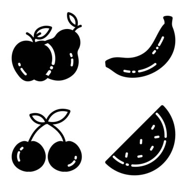 Meyveler _ glyph _ 2 Düz Simge Seti Beyaz Arkaplanda İzole Edildi