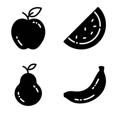 Meyveler _ glyph _ 2 Düz Simge Seti Beyaz Arkaplanda İzole Edildi