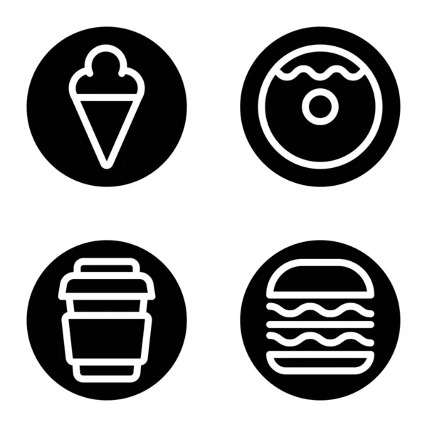 Fast Food Glyph Düz Simge Seti Beyaz Arkaplanda Zole Edildi — Stok Vektör