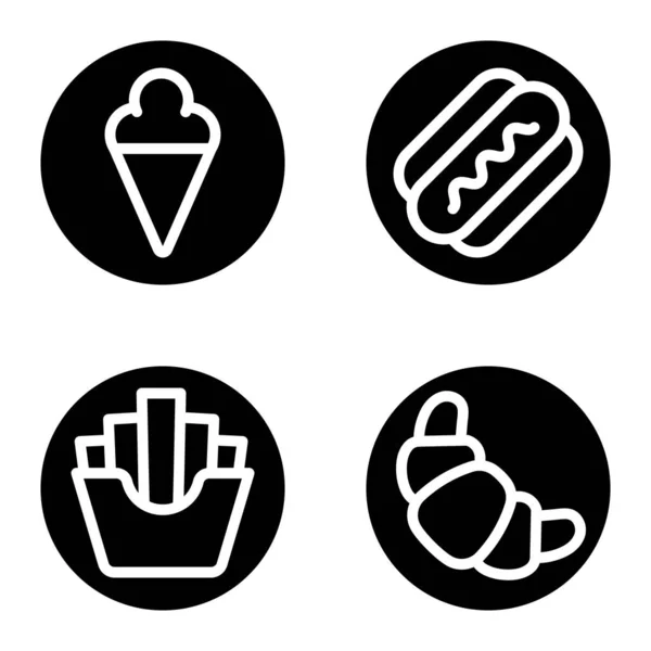 Fastfood Glyph Flat Icon Set Isoliert Auf Weißem Hintergrund — Stockvektor