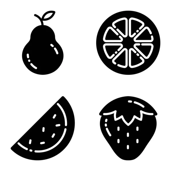 Fruits Glyph Плоский Набор Иконок Белом Фоне — стоковый вектор