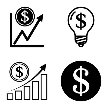 Dolar Düz Simgesi Seti Beyaz Arkaplanda İzole Edildi